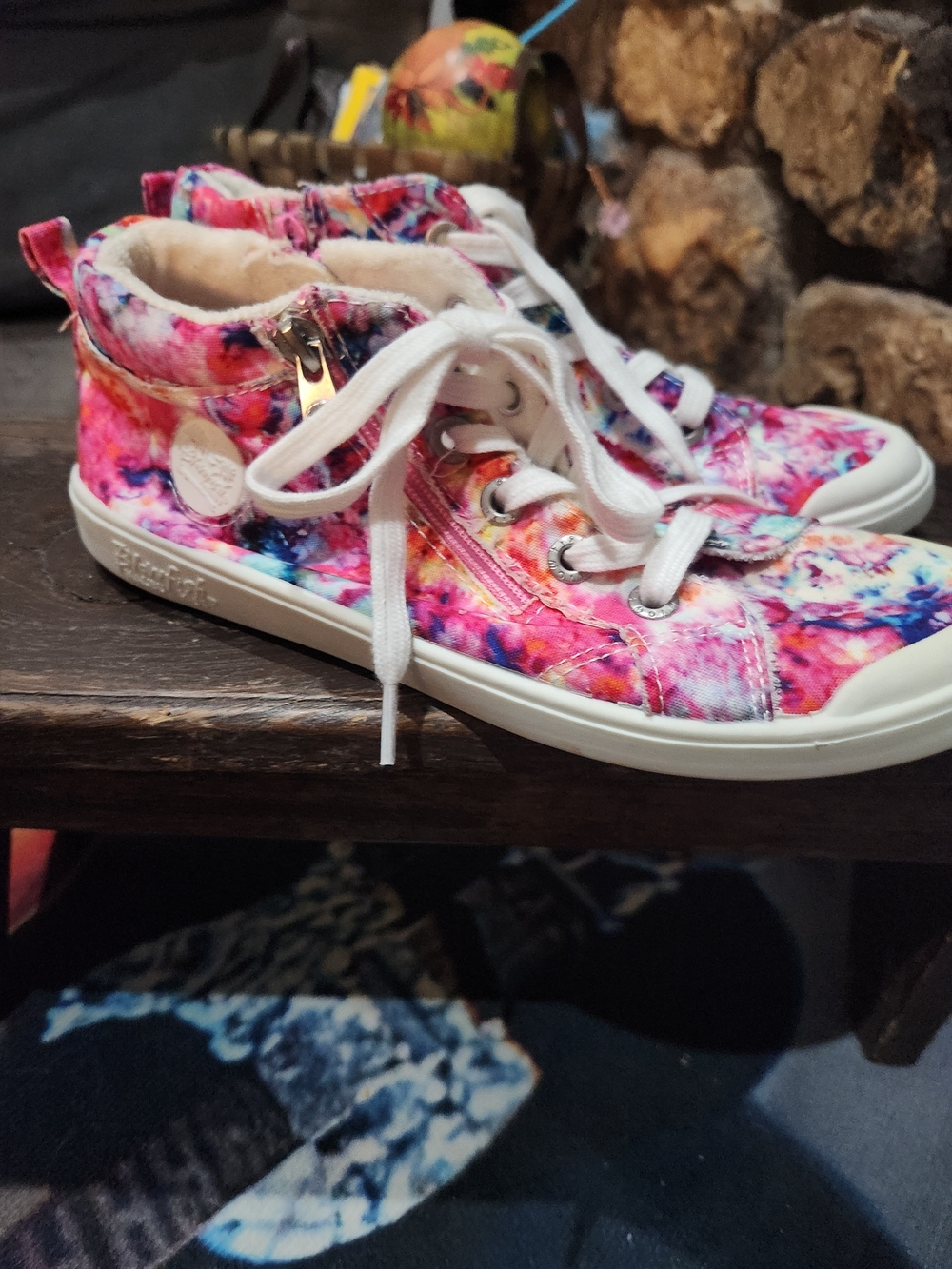 Girls' Pink Multicolor High-Top Lace-Up Sneakers with Side Zip